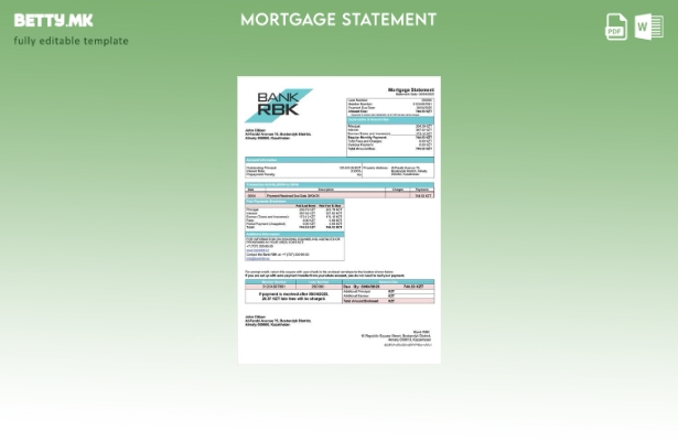 Модерен стил Казахстанска банка RBK извод за хипотека Шаблон за Word и PDF